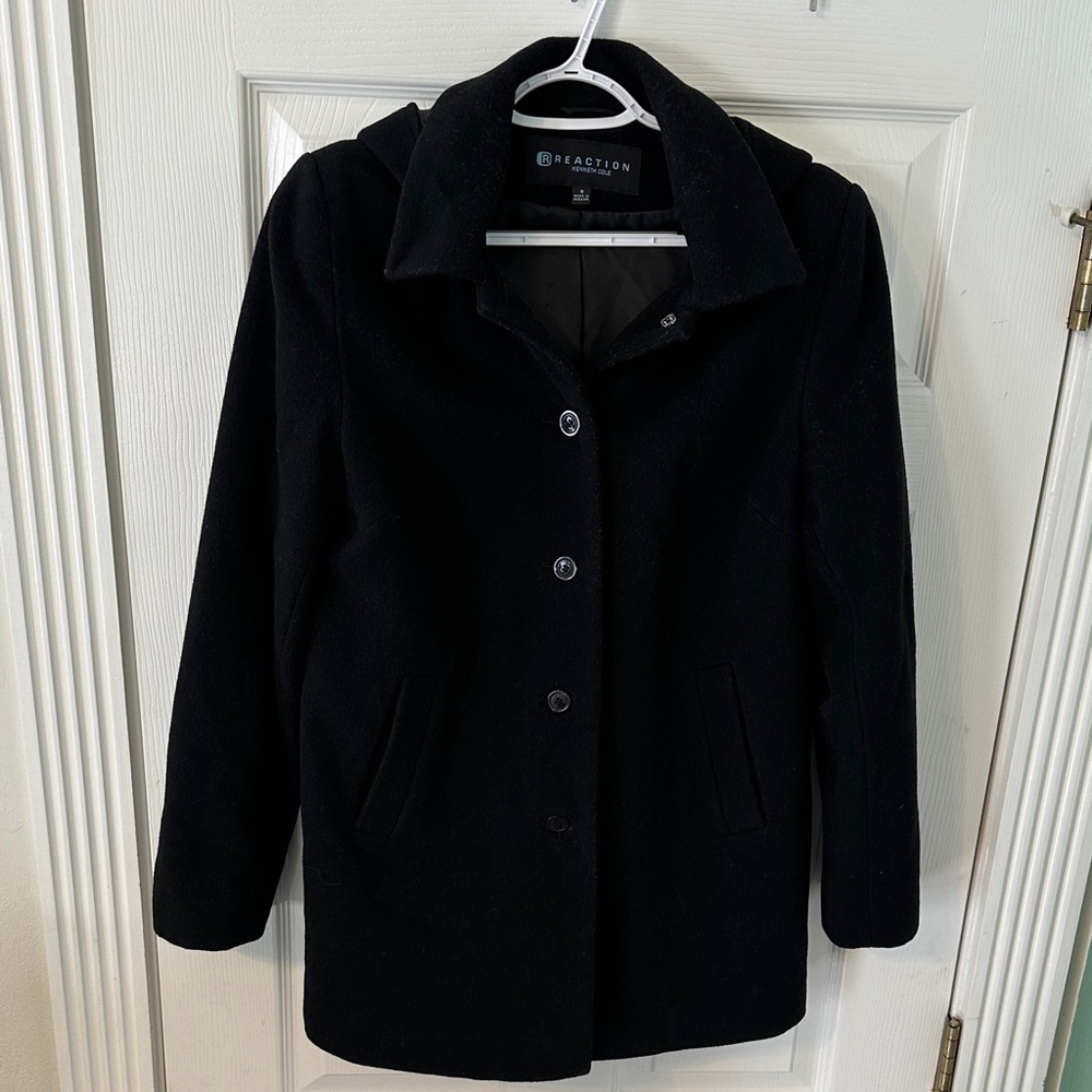 Reaction Kenneth Cole Black Wool Blend Coat Women’s Size 8